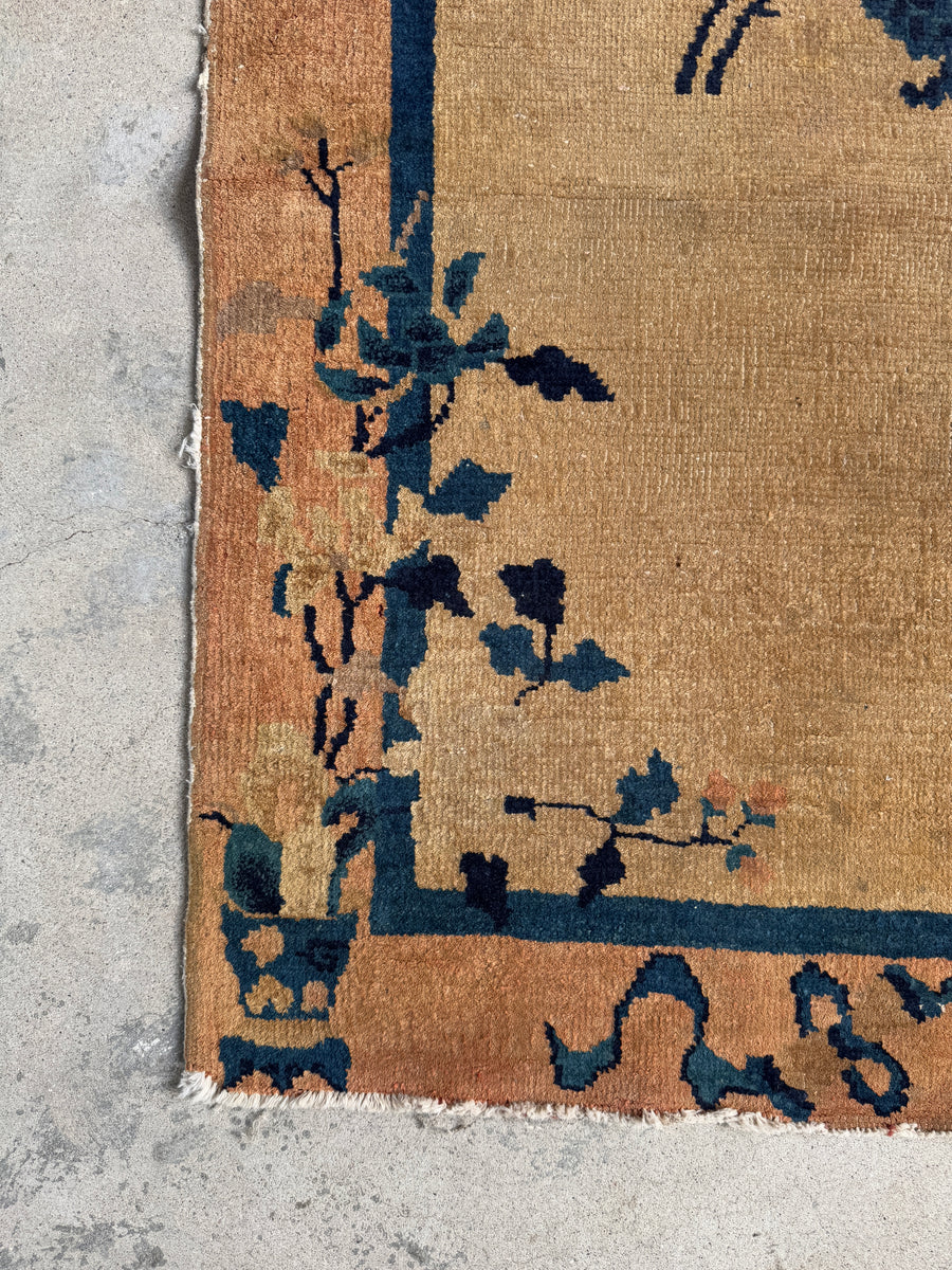 Antique Chinese Rug with Buddhist Swastika / 3x6 Antique Chinese