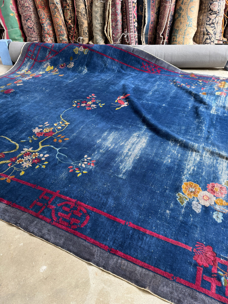11x14 Antique Blue Chinese Nichols Rug / 11x14 Vintage Rug #3845