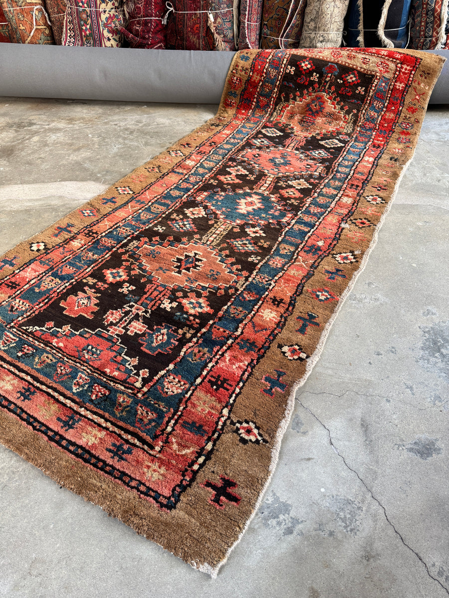 4x10 Vintage Persian Rug / 4x11 Antique Camel Runner – Blue