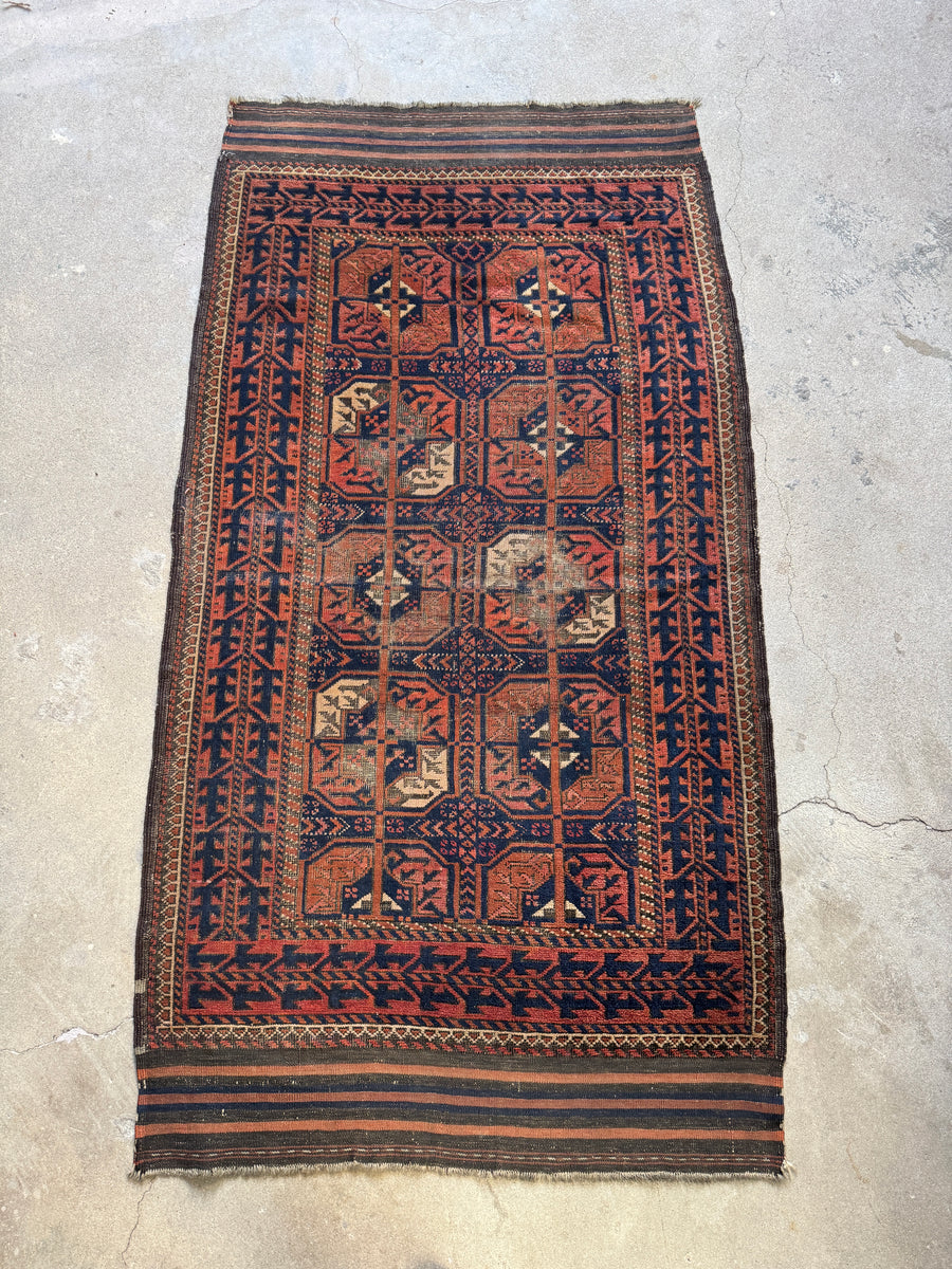 Small Tribal Vintage Rug / 2x3 Handwoven Tribal Scatter Rug – Blue