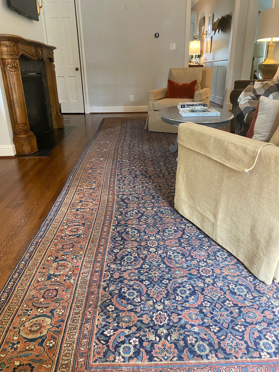 18 Foot Long Vintage Rug / 7x18 Vintage Navy Midnight Blue Persian