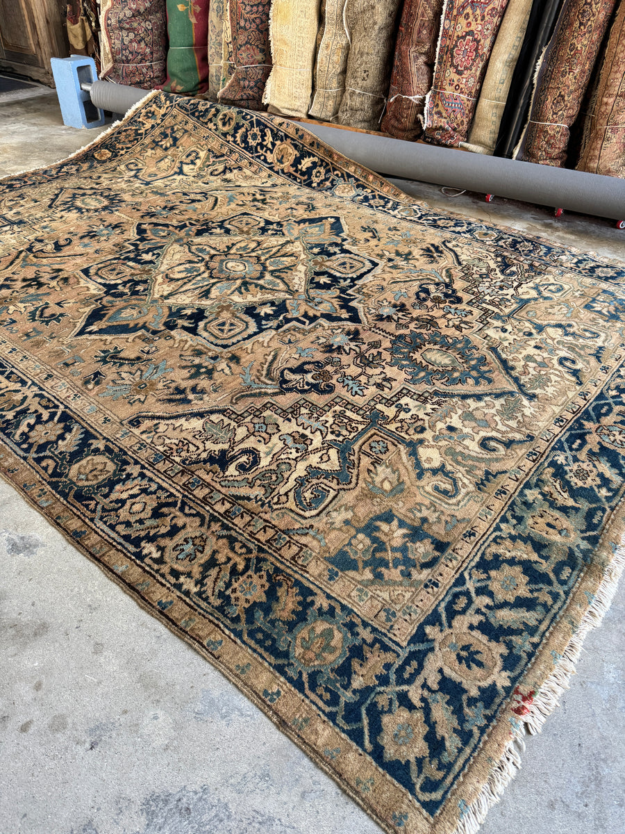 Antique Persian Heriz Rug / 8x11 Vintage Persian Rug #4522 – Blue