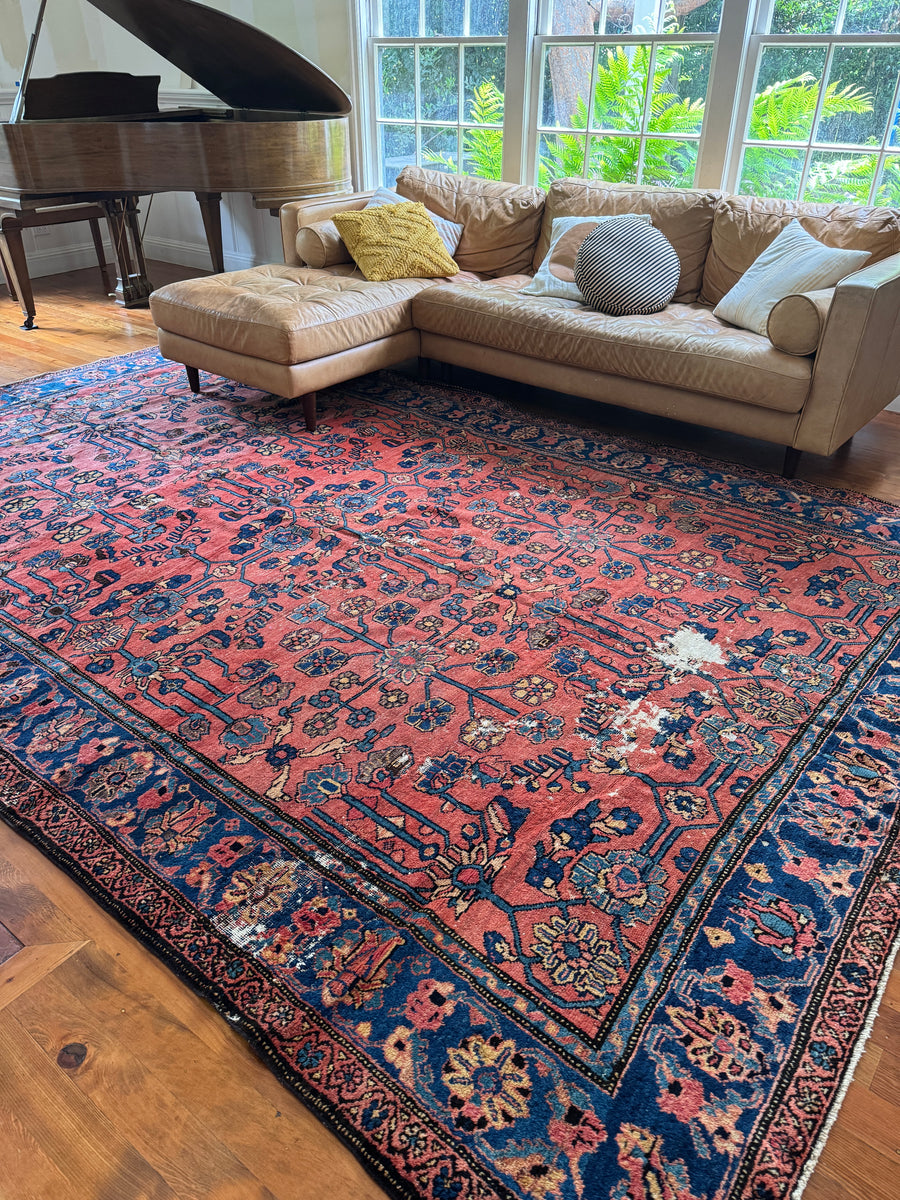Large Vintage Persian Rug / 8x13 Floral Persian Mahal Rug – Blue