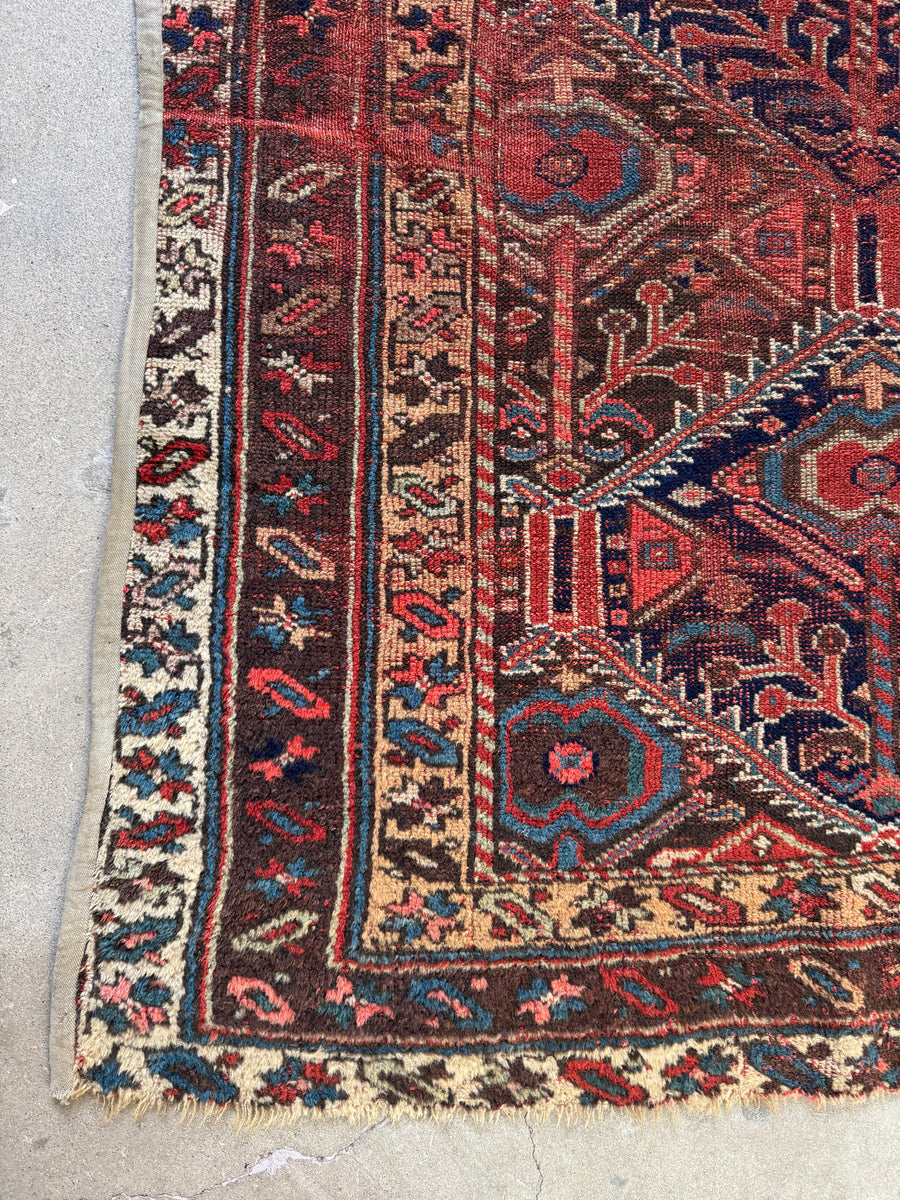 Worn Antique Persian Afshar Rug / 4'4 x 5'7 Rug #4423 – Blue