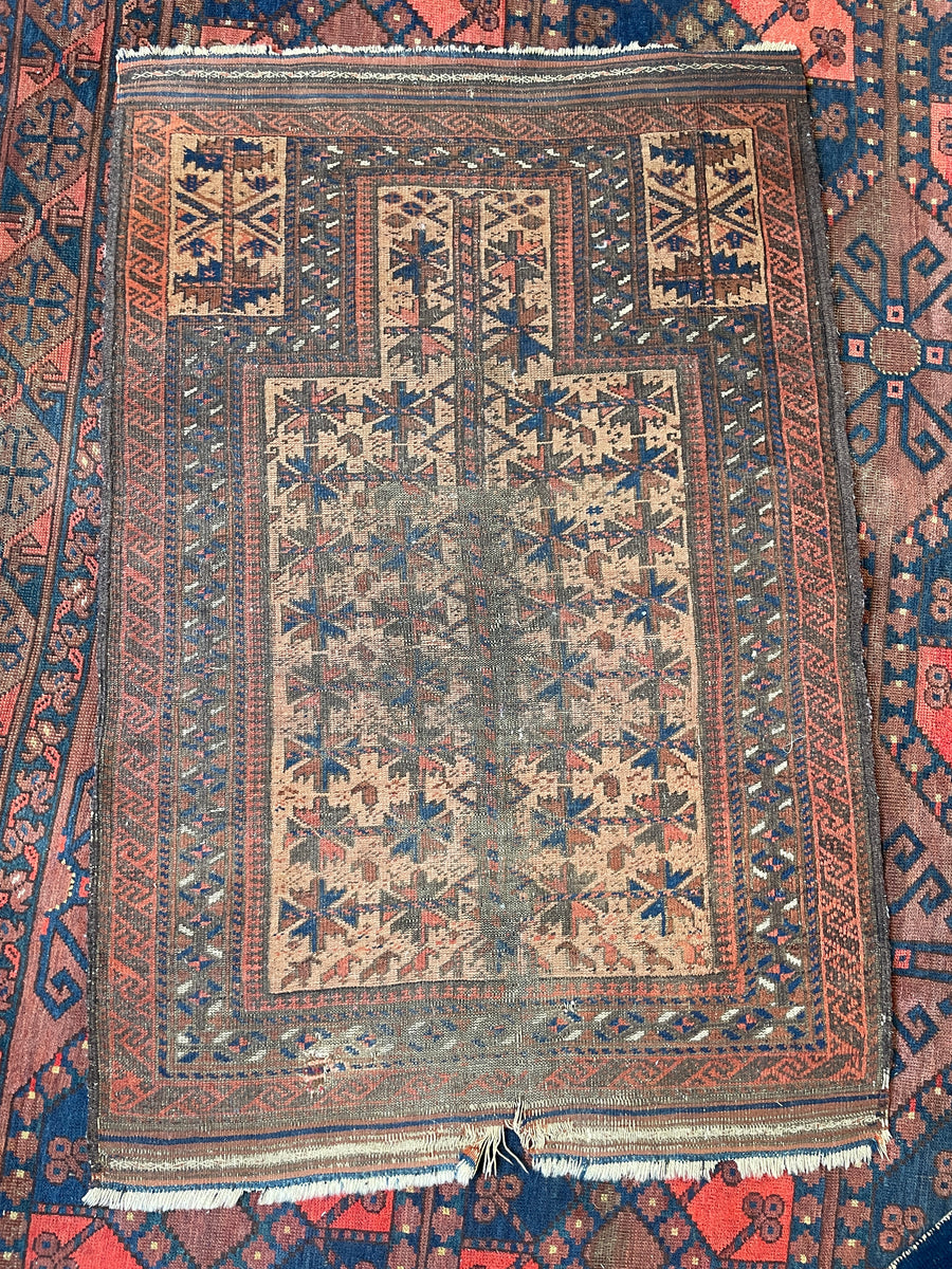 Antique Baluch Prayer Rug / 2'7 x 3'10 Persian Rug #3314 – Blue