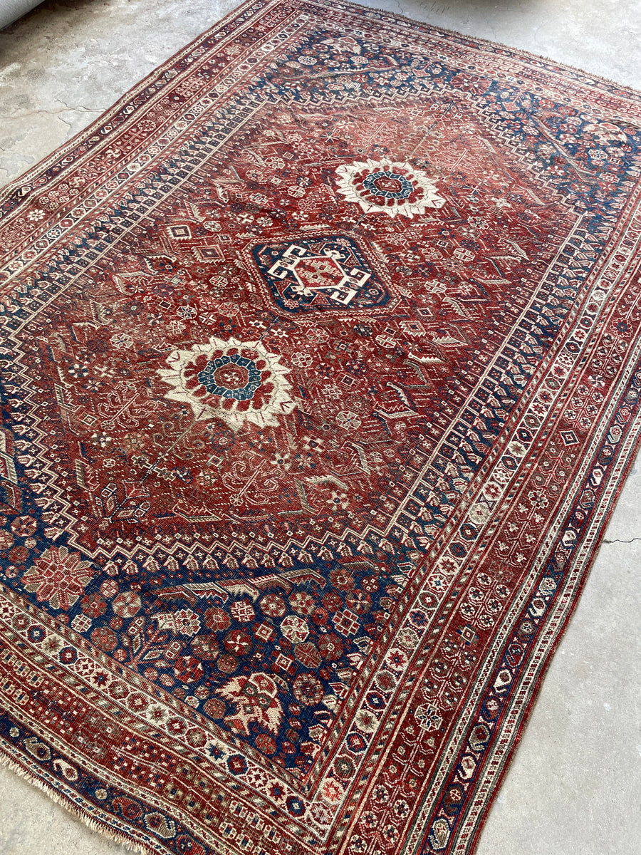 7'1 x 9'9 Antique Persian Khamseh Rug #2912 – Blue Parakeet Rugs