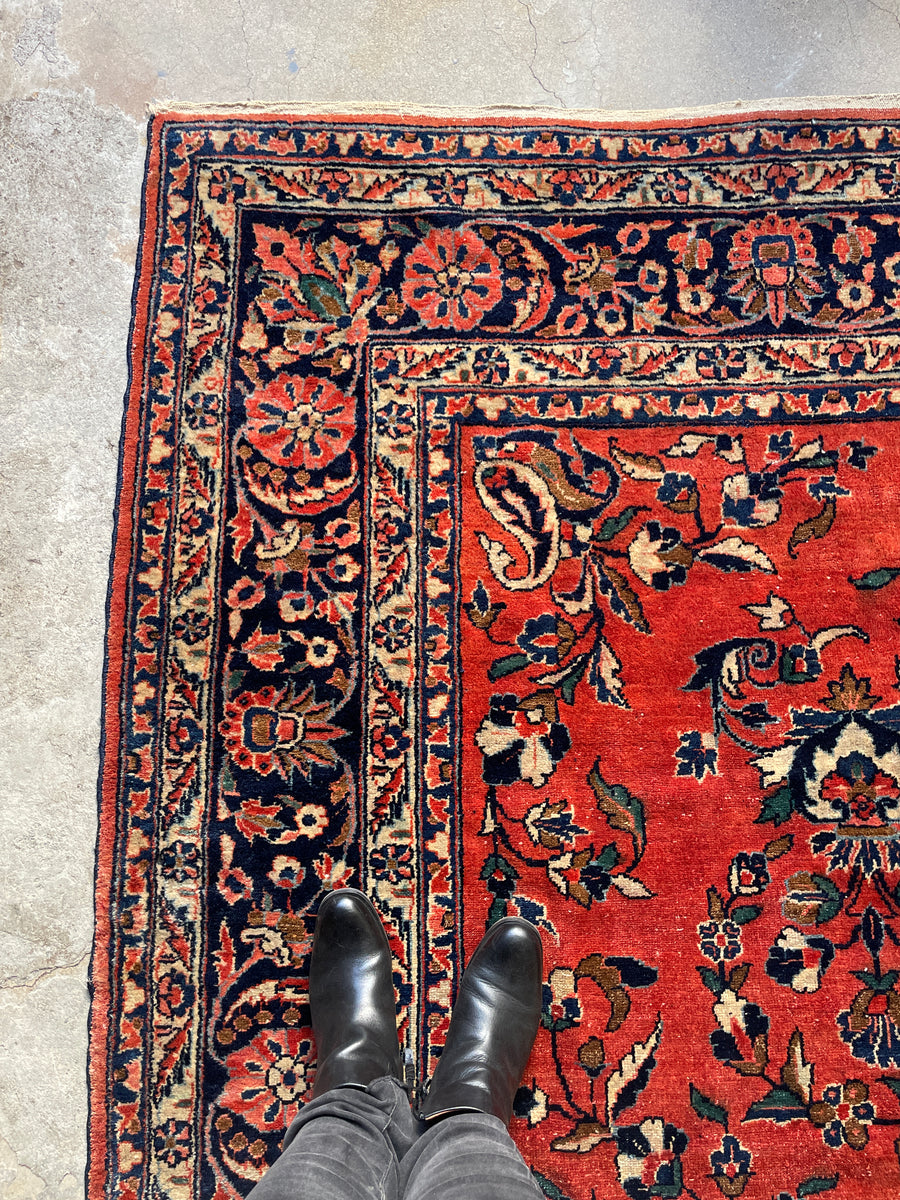 Brick Red-Orange Antique Persian Lilihan Rug / 9'6 x 11'10 Persian