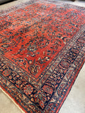 Brick Red-Orange Antique Persian Lilihan Rug  / 9'6 x 11'10 Persian Rug #3323