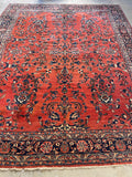 Brick Red-Orange Antique Persian Lilihan Rug  / 9'6 x 11'10 Persian Rug #3323