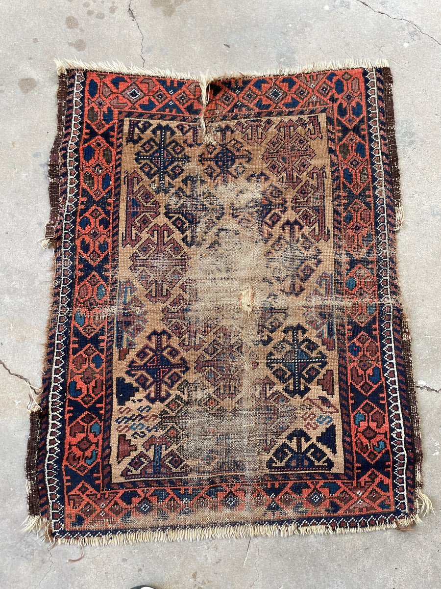 Worn Persian Rug #3087 / Distressed Baluch 2'10 x 3'7 – Blue