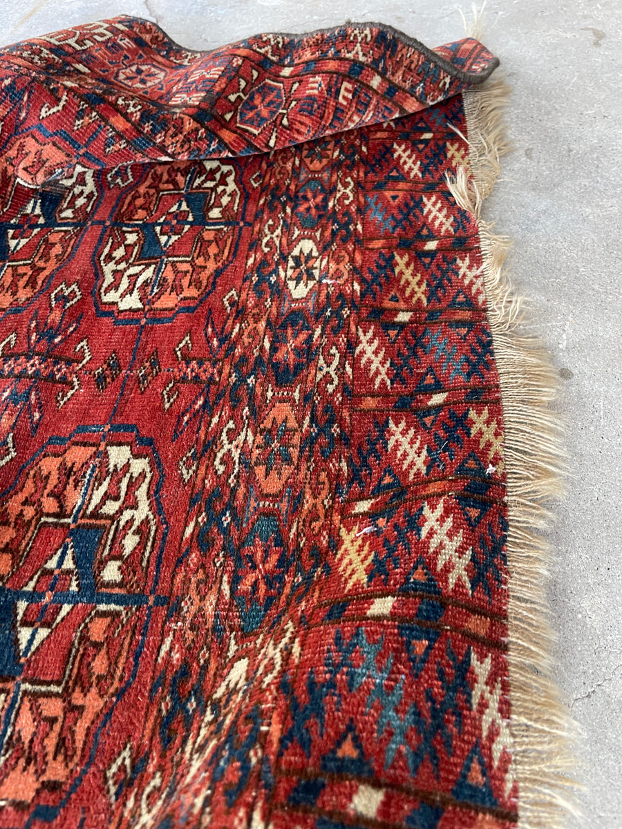 Antique Square Rug / 3'4 x 3'6 Turkoman (Turkmen) Rug #634 – Blue