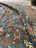 9x12 Antique French Blue Ground Heriz Rug #2857
