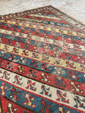 Antique Worn Tribal Rug / 3'6 x 5'4 Antique Caucasian Rug #3171