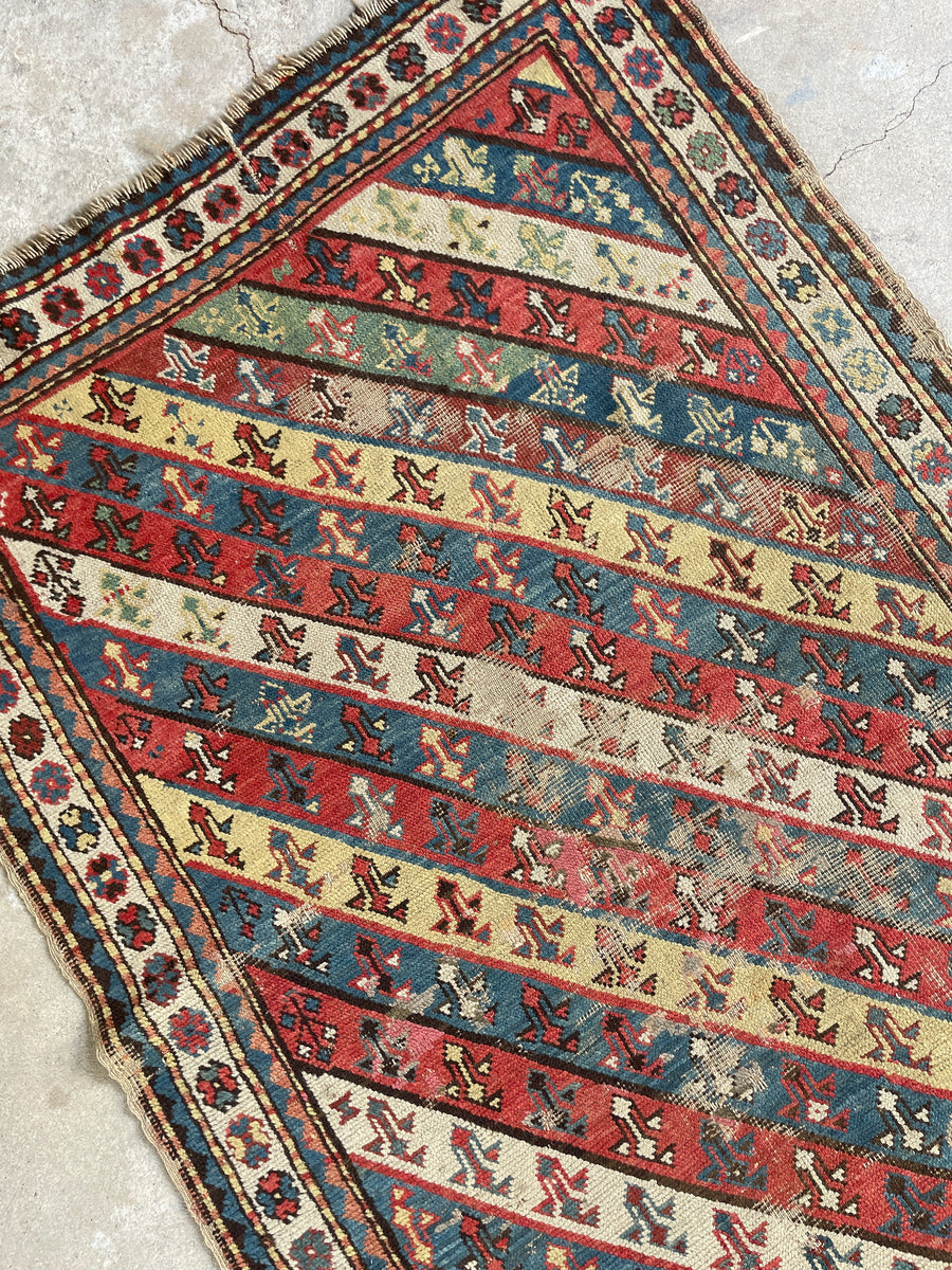 2'5 x 3'10 Antique worn tribal mat #2069 / 3x4 Vintage Rug