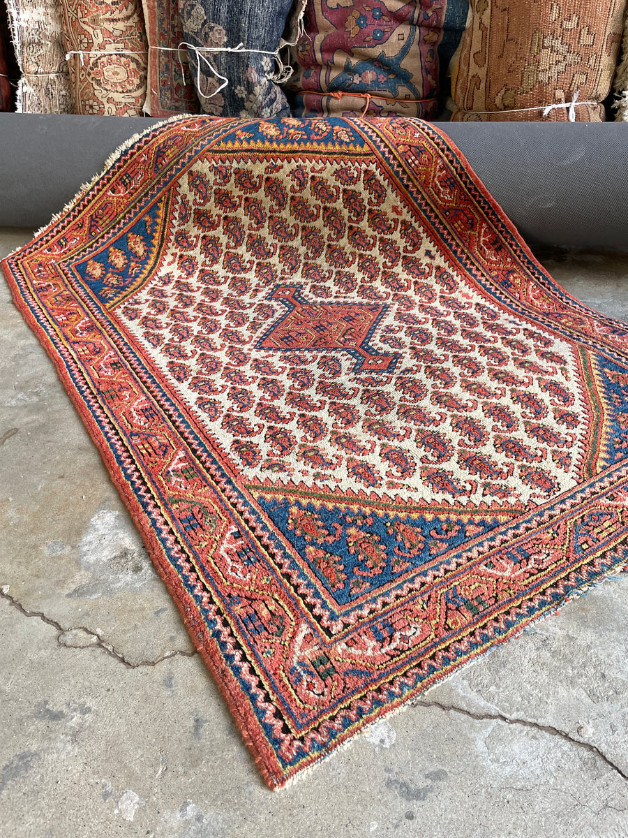 Small Persian Rug / 3'6 x 4'11 Antique Persian #3383 – Blue