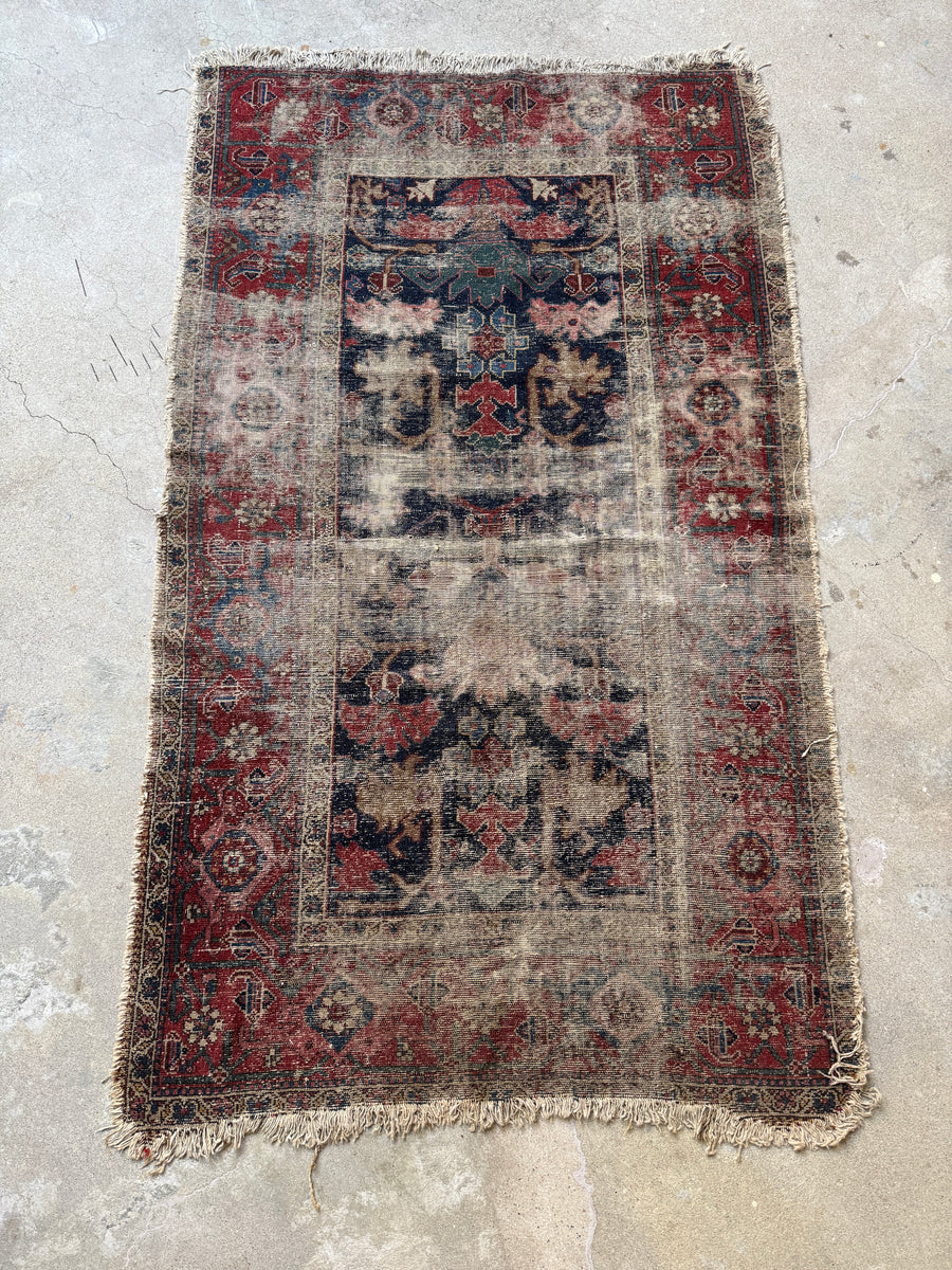 Small Distressed Persian Rug / 3'5 x 5'9 Antique Persian Malayer