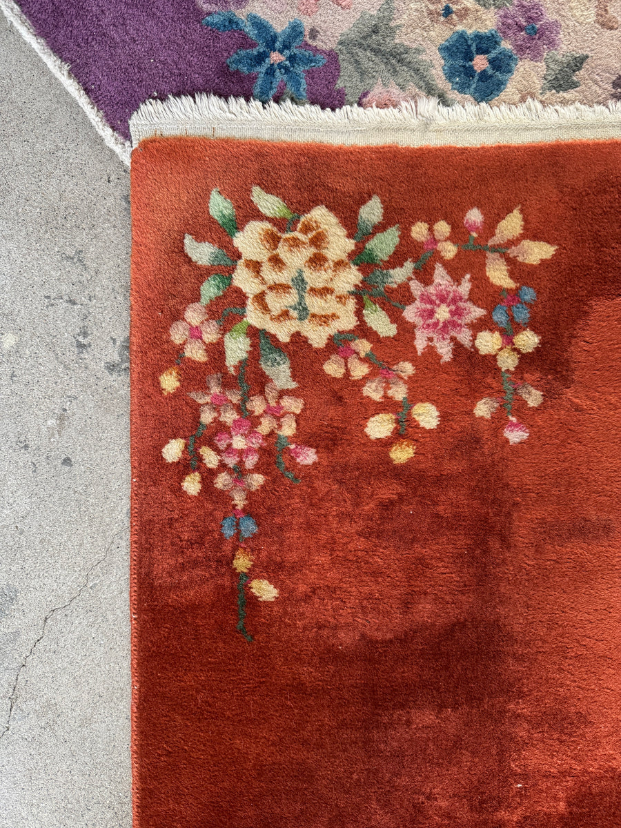 Antique Chinese Art Deco Rug / 2x4 Vintage Floral Rug #2272 – Blue