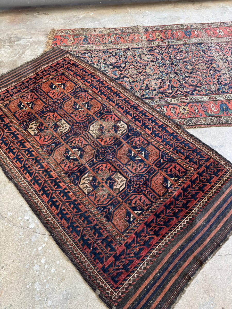 ラグ・カーペット Baluch rug Afghan Baluch Rug 4x6, Tribal, Geometric, Unique Colors, Triple