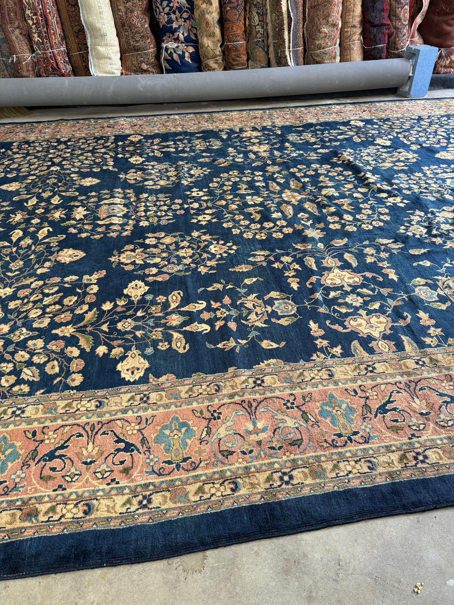 12x20 Antique Turkish Navy Blue Floral Rug #4494 – Blue Parakeet Rugs