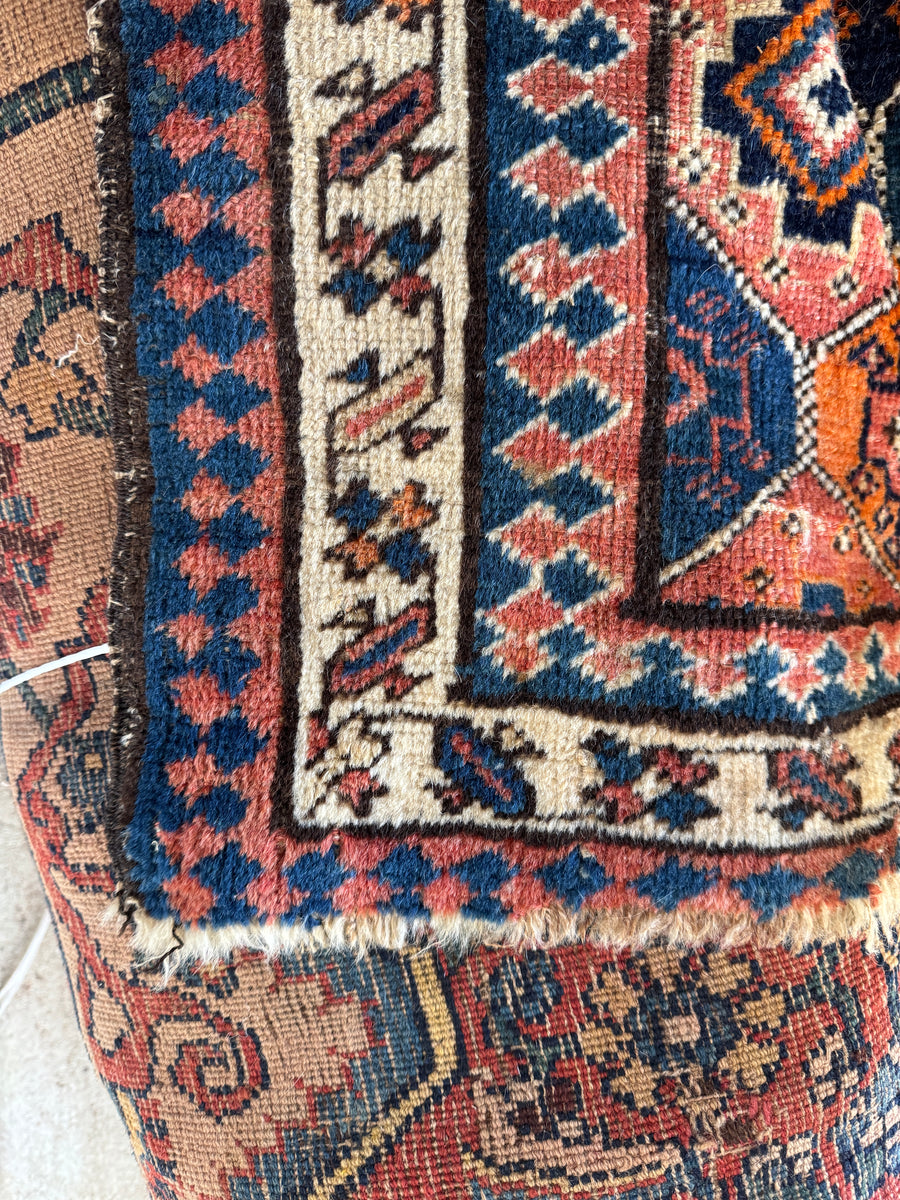 Antique Persian Kurdish Bag Face Scatter Rug / 2x2 Rug #4486