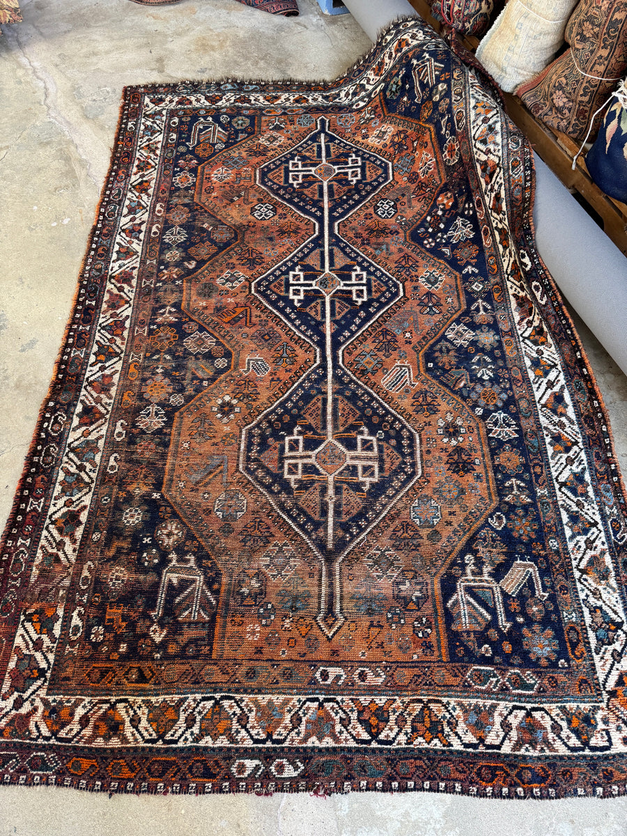 6x9 Worn Tribal Persian Shiraz Rug #4511 – Blue Parakeet Rugs
