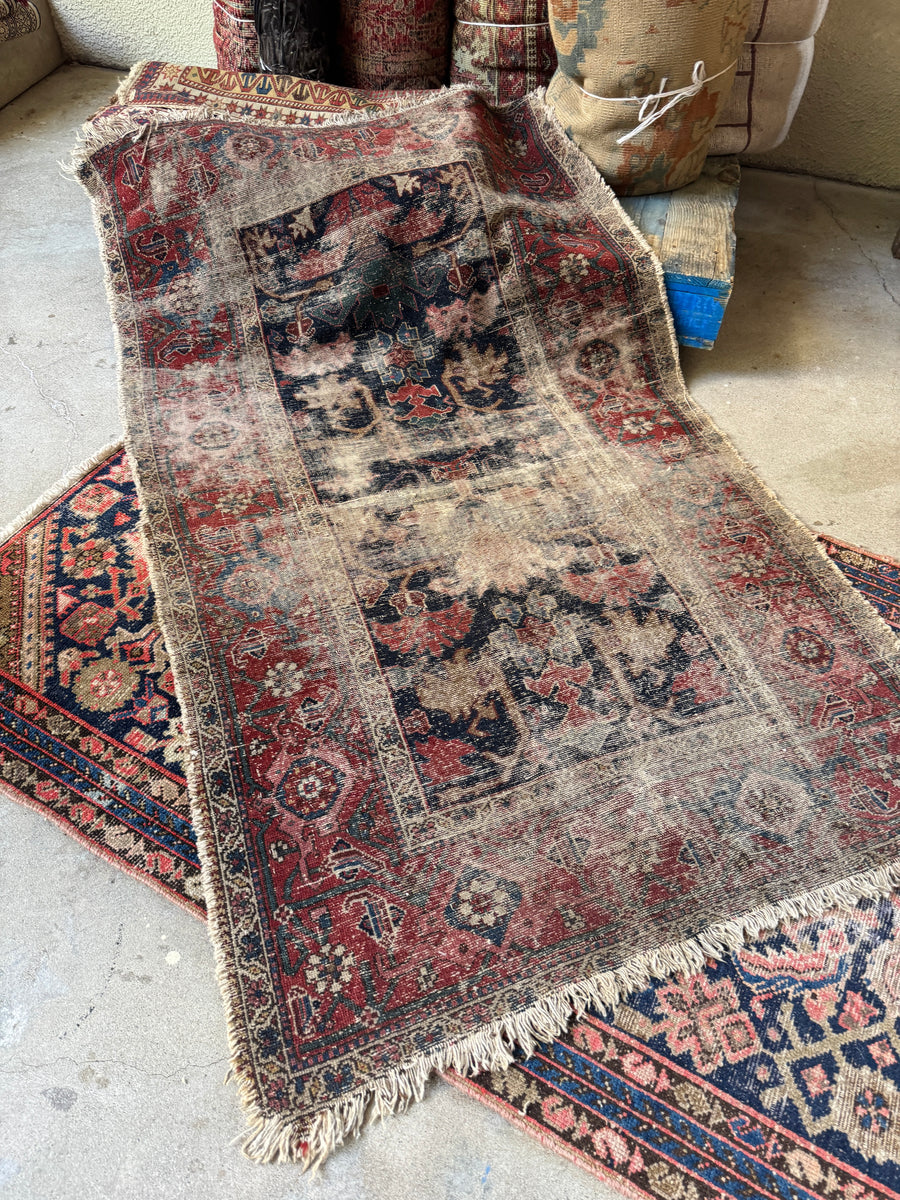 Small Distressed Persian Rug / 3'5 x 5'9 Antique Persian Malayer