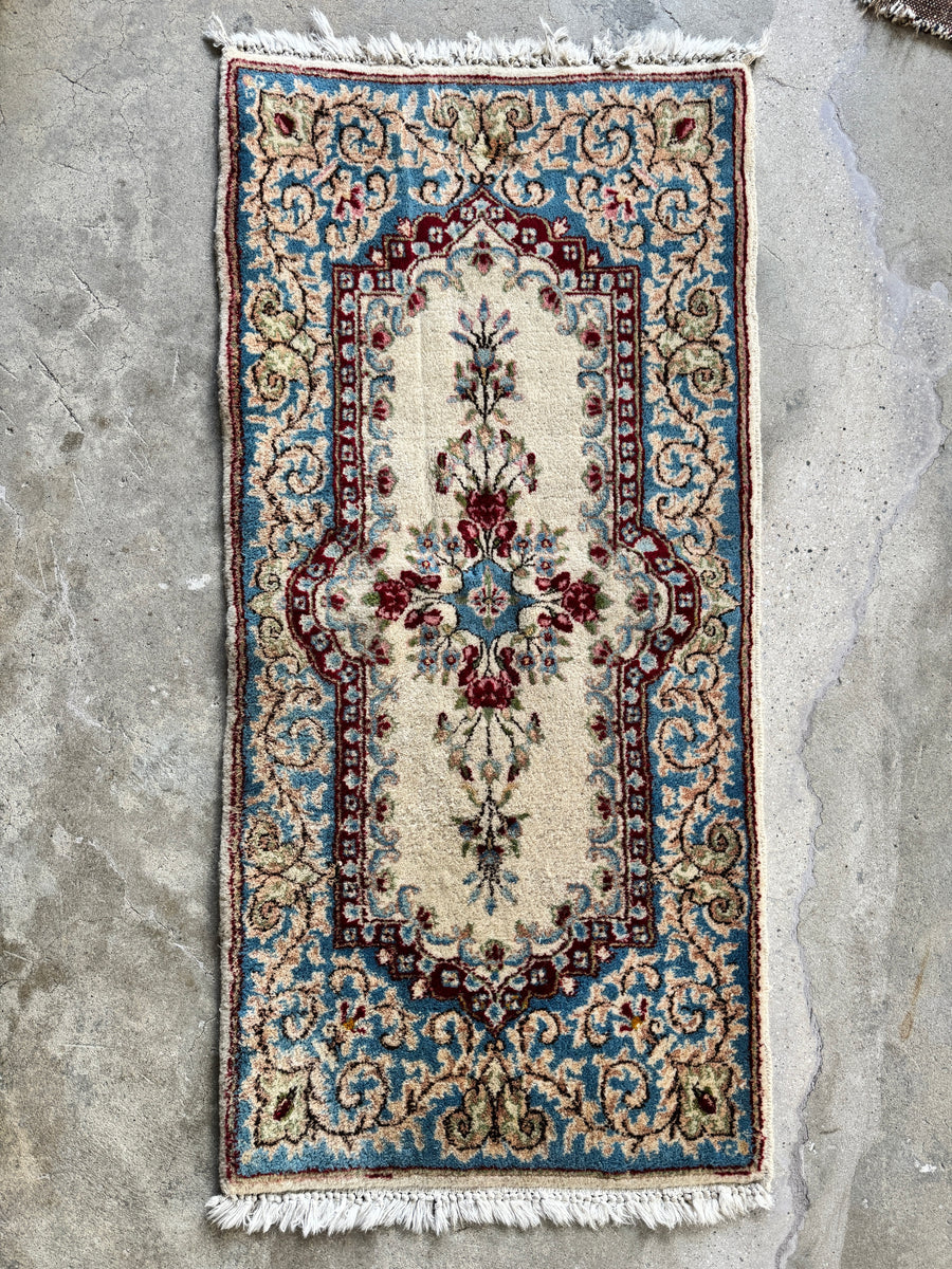 2x4 Plush Floral Vintage Persian Kerman Rug #3921 – Blue Parakeet Rugs