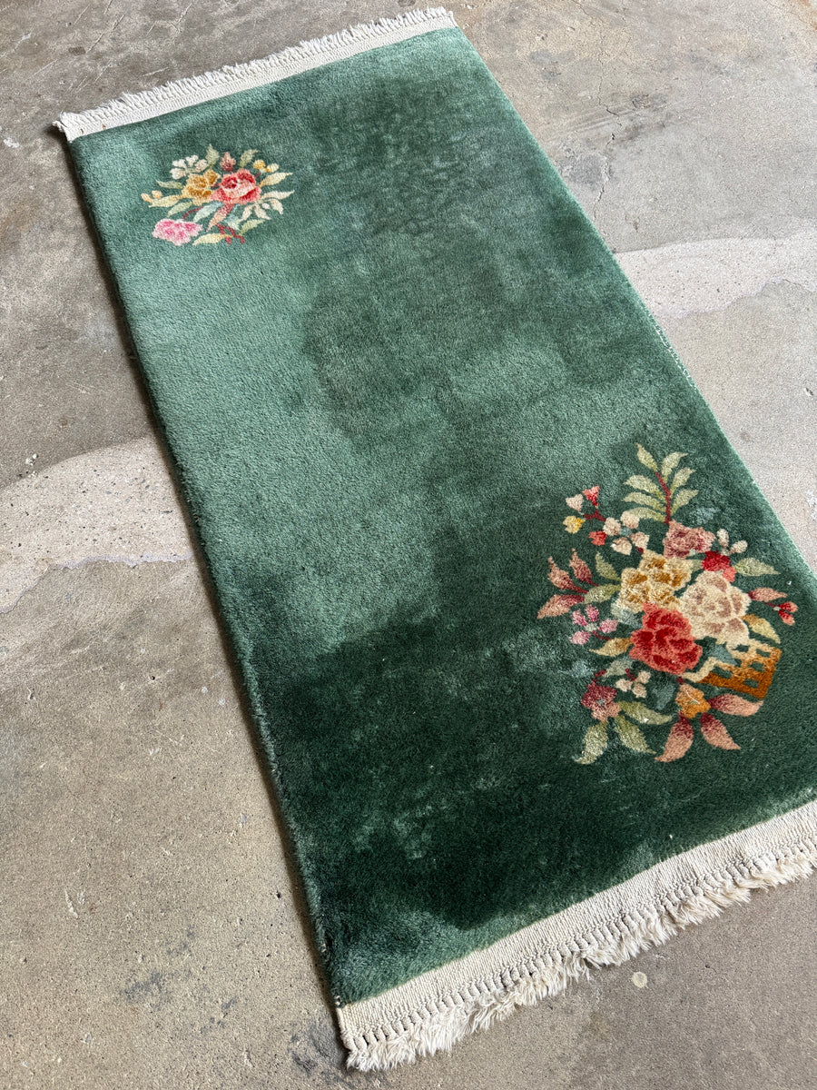 Antique Chinese Art Deco Rug / 2x4 Rug #4473 – Blue Parakeet Rugs