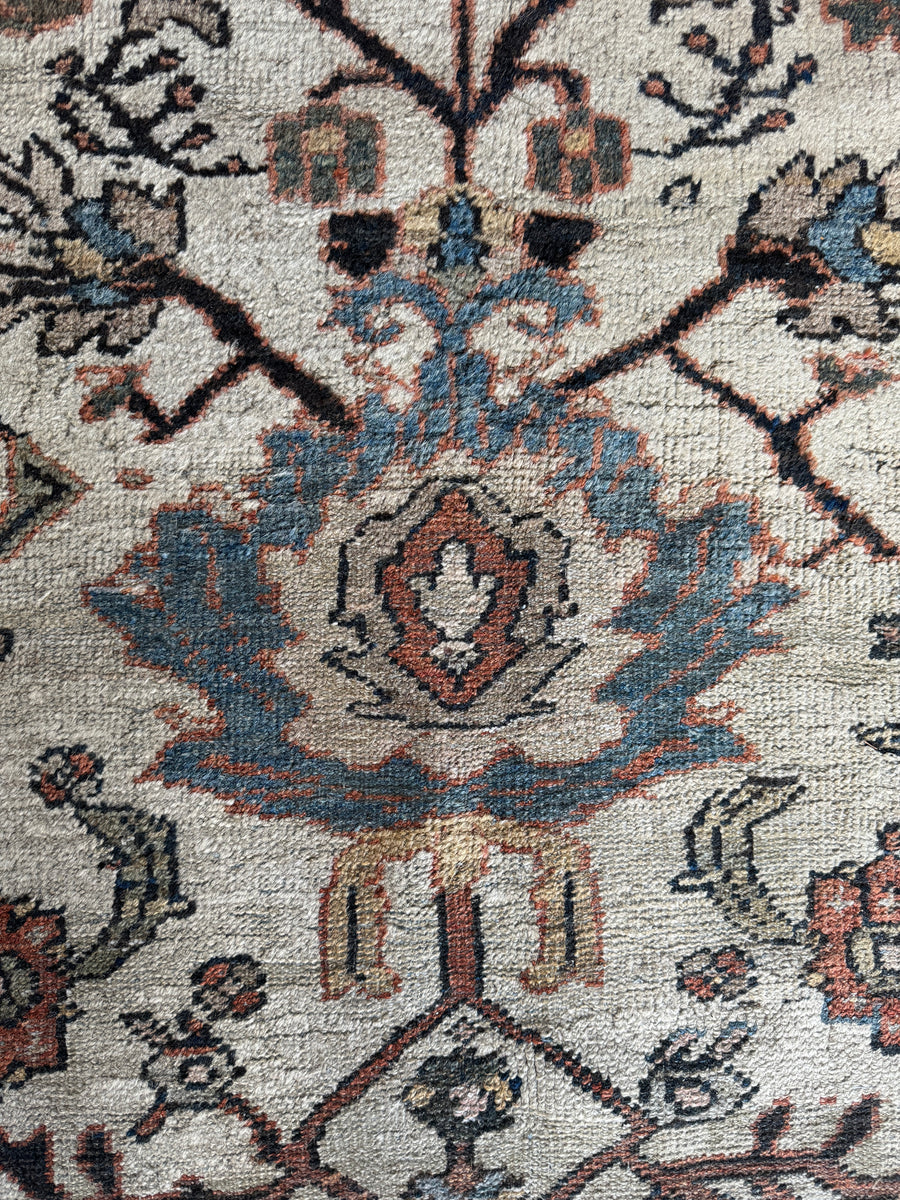 Antique Persian Mahal Rug 9x13 / Large Vintage Ivory Ground 1920s