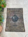 2'10 x 4' Antique 19th Century Master Weaver signed rug #2053ML / 3x4 Vintage Rug - Blue Parakeet Rugs