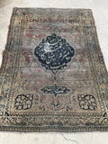 2'10 x 4' Antique 19th Century Master Weaver signed rug #2053ML / 3x4 Vintage Rug - Blue Parakeet Rugs