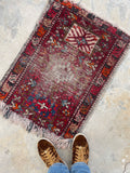 1’10 x 2’10 Worn tribal scatter rug #1890 / 2x3 Vintage rug - Blue Parakeet Rugs
