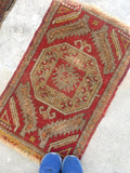1'9 x 2'9 Antique Turkish Rug Mat - Blue Parakeet Rugs