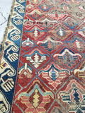 3'1 x 4'5 antique Caucasian rug / small vintage rug - Blue Parakeet Rugs