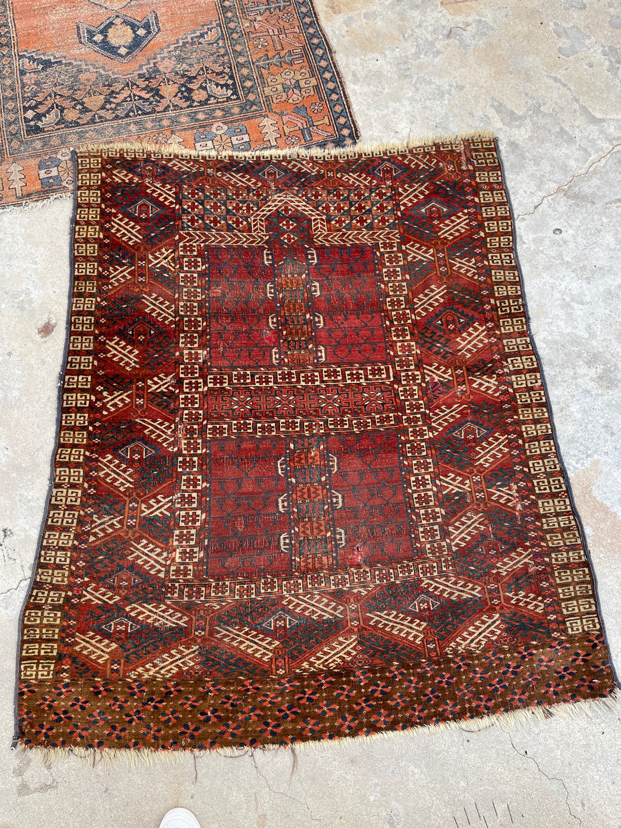 Small Tribal Antique Turkish Konya Prayer Design Rug 71787