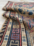 4'3 x 6'8 Antique flat weave Soumak rug #997 / 4x7 Vintage Rug - Blue Parakeet Rugs