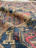4'3 x 6'8 Antique flat weave Soumak rug #997 / 4x7 Vintage Rug - Blue Parakeet Rugs