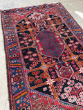 4'3 x 6'7 Vintage and bold tribal rug #1955 / 4x7 Vintage Rug - Blue Parakeet Rugs
