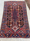 4'3 x 6'7 Vintage and bold tribal rug #1955 / 4x7 Vintage Rug - Blue Parakeet Rugs
