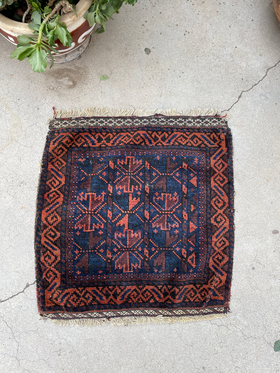 2x2 Vintage Rug / antique nomadic Baluch bag face mat (#1620