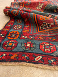 3'1 x 13'10 Antique Persian Runner #681 / 3x14 Vintage Runner - Blue Parakeet Rugs