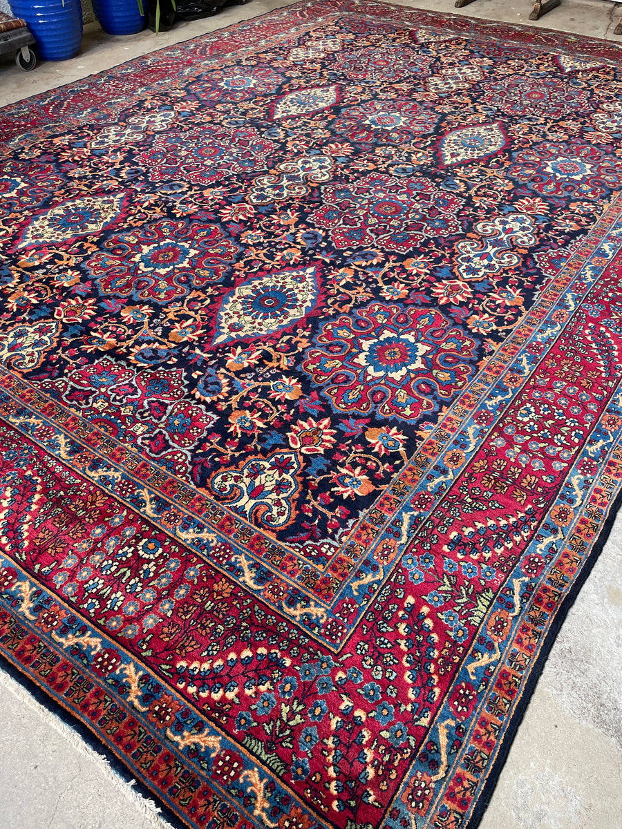 11'8 x 16'5 Antique Persian Yazd rug #2658 / 12x17 vintage