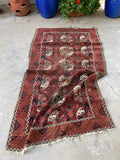 3'4 x 6 Antique Worn Turkoman rug #2574 / 3x6 Vintage rug - Blue Parakeet Rugs