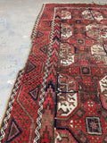 3'4 x 6 Antique Worn Turkoman rug #2574 / 3x6 Vintage rug - Blue Parakeet Rugs