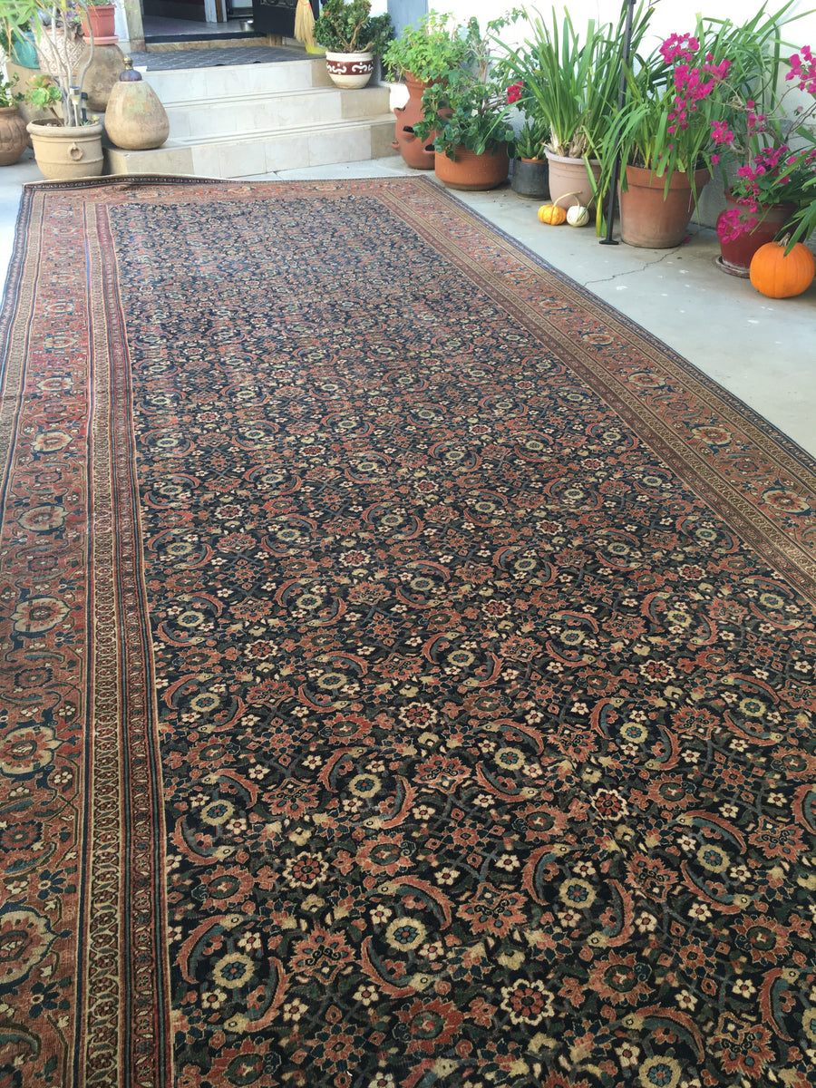 18 Foot Long Vintage Rug / 7x18 Vintage Navy Midnight Blue Persian