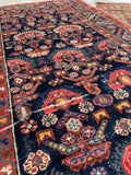 3'5 x 6'2 Antique village rug #1992 / 3x6 Vintage Rug - Blue Parakeet Rugs