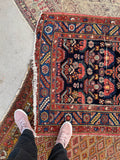 3'5 x 6'2 Antique village rug #1992 / 3x6 Vintage Rug - Blue Parakeet Rugs