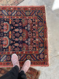 3'5 x 6'2 Antique village rug #1992 / 3x6 Vintage Rug - Blue Parakeet Rugs