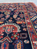 3'5 x 6'2 Antique village rug #1992 / 3x6 Vintage Rug - Blue Parakeet Rugs
