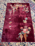 4' x 6'4 Antique Burgundy Art Deco Chinese Rug #2696 - Blue Parakeet Rugs